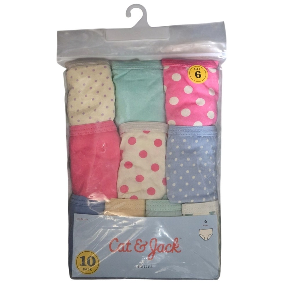 Cat & Jack Girls 10 Pack Cotton Briefs Underwear Size 6 Polka Dot Solid Multi
